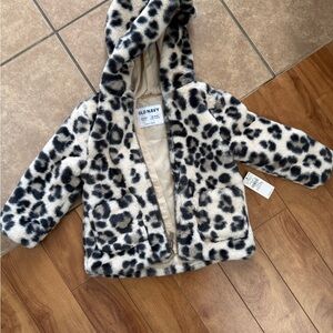 Old Navy Cream and Black Leopard Faux-Fur Hooded Jacket